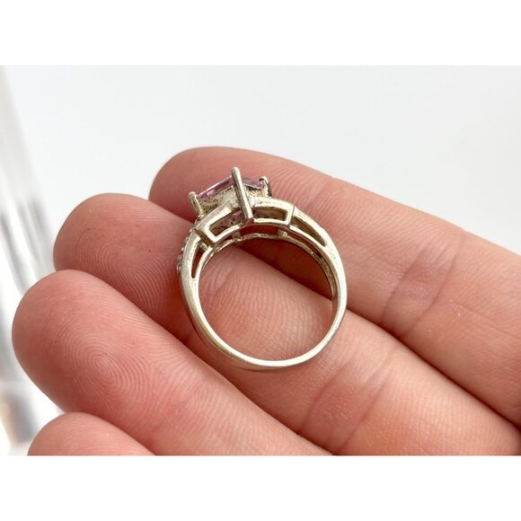 Pink Topaz Multi CZ Gemstone Ornate Shank 925 Sterling SilverVintage Ring - sz 6 - Picture 11 of 12